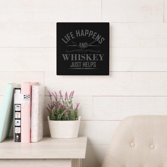 Whiskey helps funny drinking alcohol sayings square wall clock (Reading Room)