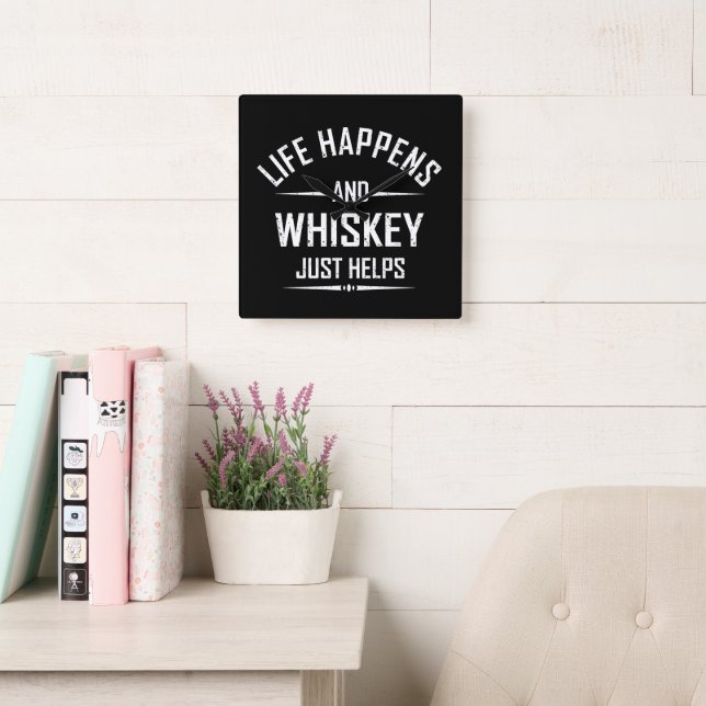 Whiskey helps funny quotes drink alcohol sayings square wall clock (Reading Room)