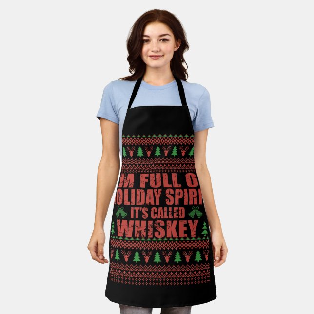 Whiskey is my spirit funny ugly christmas sweater  apron (Worn)