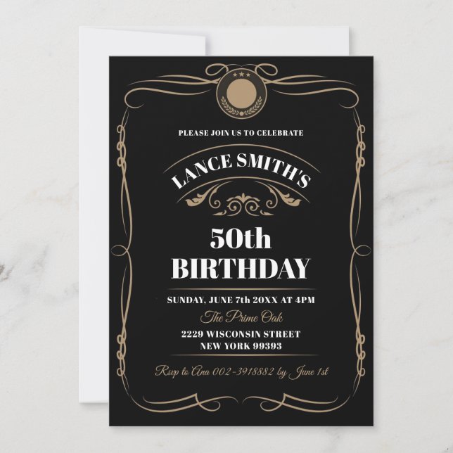 Whiskey Label Aged to Perfection Birthday Invitation (Front)