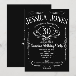 Whiskey Label Over The Hill Invitation