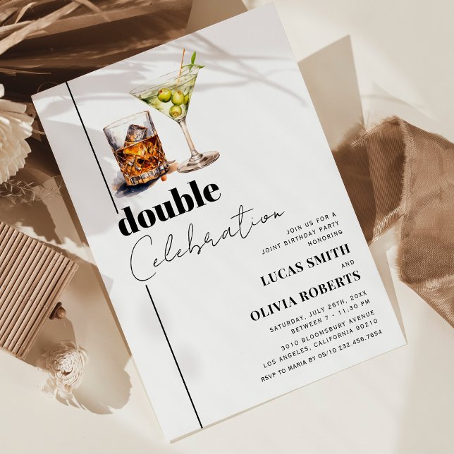 Whiskey & Martini Adult Joint Birthday Party Invitation (Creator Uploaded)