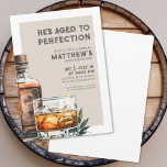 Whiskey Men's Birthday Party Invitation<br><div class="desc">Elegant Whiskey-Themed Men's Birthday Invitation. Celebrate fifty years of life with this classic and masculine invitation featuring a large watercolor whiskey bottle and glass on the right side, giving it a modern twist. The top of the invitation reads "He's Aged to Perfection" with the rest of the invitation being in...</div>