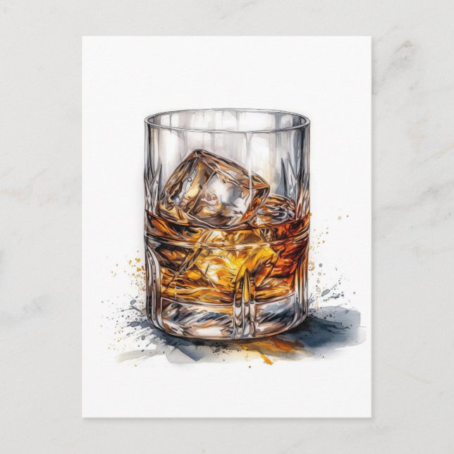 Whiskey On The Rocks Art Postcard (Front)