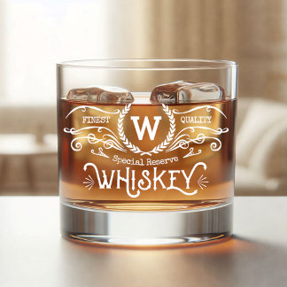 Whiskey Personalised Monogram Vintage Look White Glass