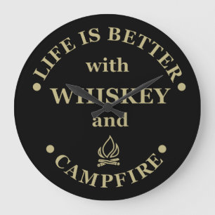 Whiskey quotes funny camping camper sayings  large clock