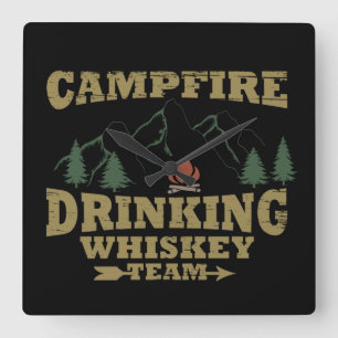 Whiskey quotes funny camping camper sayings square wall clock