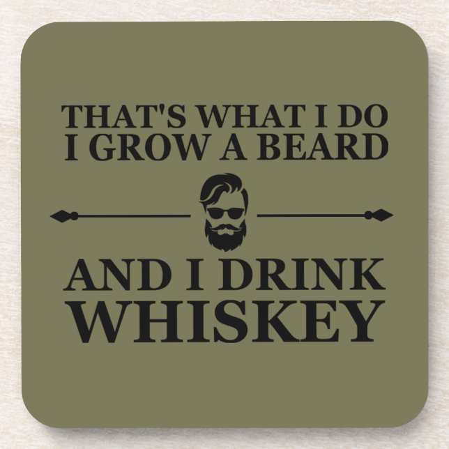 Whiskey quotes with funny bearded sayings coaster (Front)