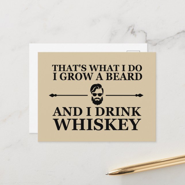 Whiskey quotes with funny bearded sayings holiday postcard (Front/Back In Situ)