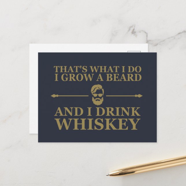 Whiskey quotes with funny bearded sayings holiday postcard (Front/Back In Situ)