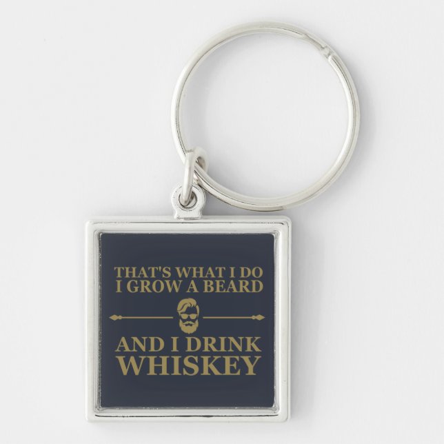 Whiskey quotes with funny bearded sayings key ring (Front)