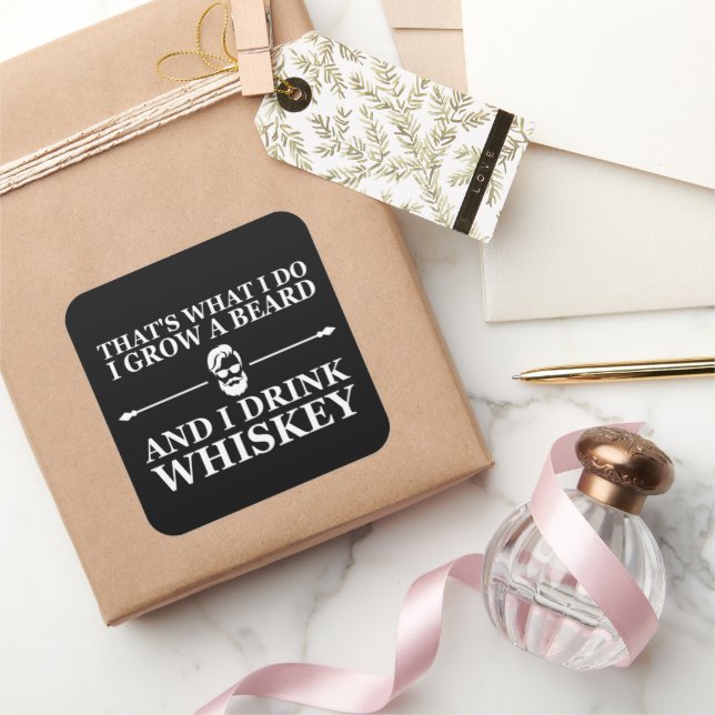 Whiskey quotes with funny bearded sayings square sticker (Gifting)