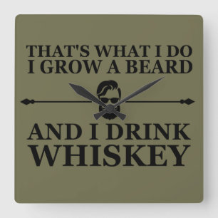 Whiskey quotes with funny bearded sayings square wall clock