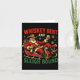 Whiskey Sleigh Bound Cowboy Santa Christmas Card