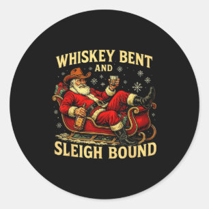 Whiskey Sleigh Bound Cowboy Santa Christmas  Classic Round Sticker