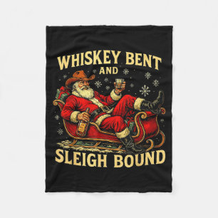 Whiskey Sleigh Bound Cowboy Santa Christmas Fleece Blanket