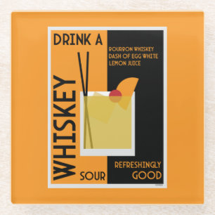 Whiskey Sour Cocktail   Napkin Glass Coaster