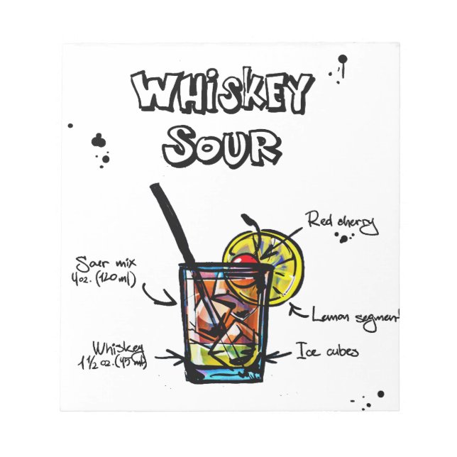 Whiskey Sour Cocktail  Recipe Notepad (Front)