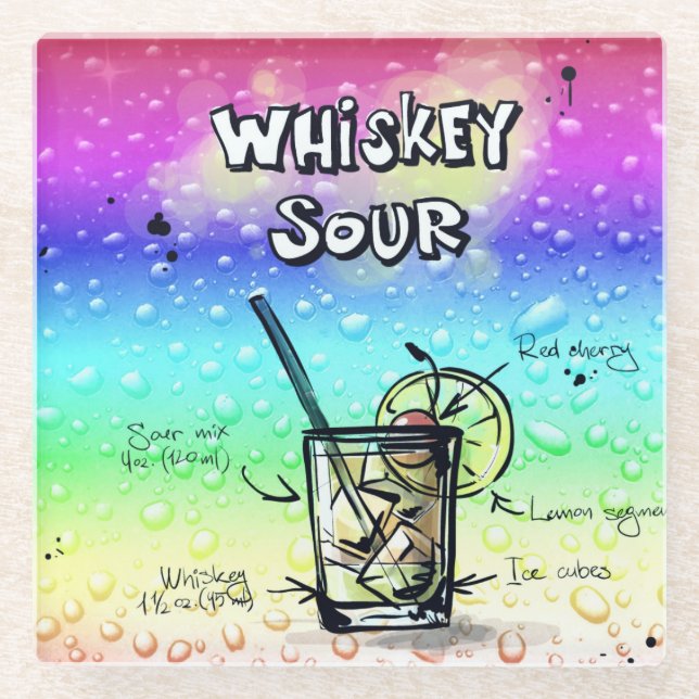Whiskey Sour Drink Recipe Glass Coaster (Front)