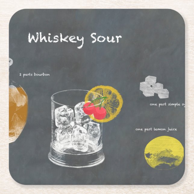Whiskey Sour Square Paper Coaster (Front)
