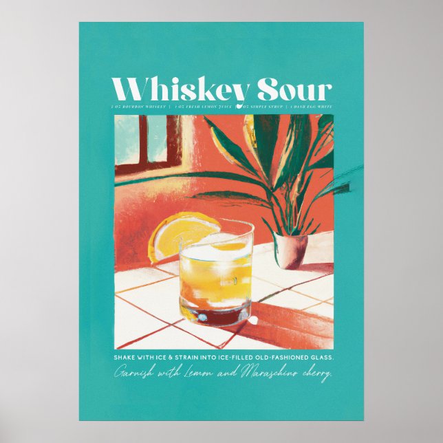 Whiskey Sour Tropic Turquoise Retro Poster (Front)