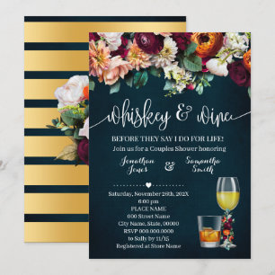 Whiskey & Wine Flowers Couples Shower Wedding Invitation