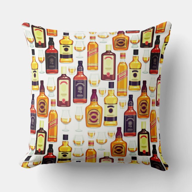 Whisky Bottles With Glasses Cushion (Front)