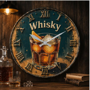 Whisky Glass Bar Decor Large Clock