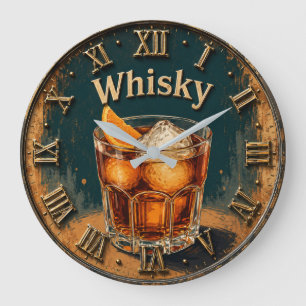 Whisky Glass Bar Decor Large Clock