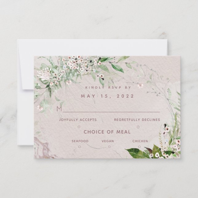 Whisper & Blush 2 Wedding 3 Meal Choice RSVP Card (Front)