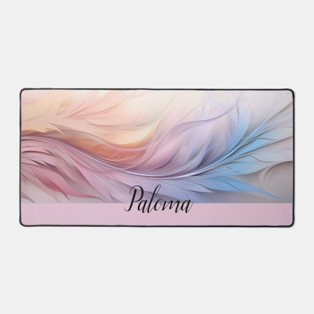 Whisper of Dawn: Pastel Feather Flow Desk Mat (Front)