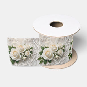 Whisper of Elegance: Roses Lace, and Timeless Vows Satin Ribbon