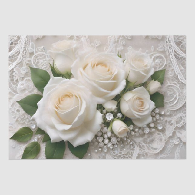 Whisper of Elegance: Roses Lace, and Timeless Vows Tissue Paper (Front)