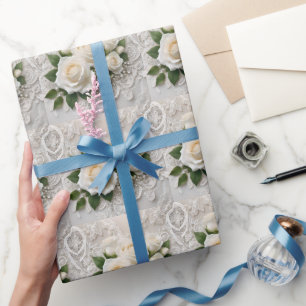 Whisper of Elegance: Roses Lace, and Timeless Vows Wrapping Paper