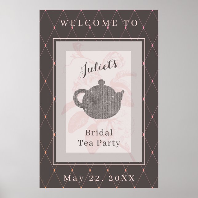 Whisper Pink and DeepTaupe Bridal Tea Welcome Sign (Front)