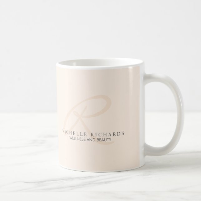 Whisper Pink Elegant Minimalist Monogram Coffee Mug (Right)