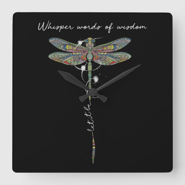 Whisper Words Of Wisdom Brocade Dragonfly Square Wall Clock (Front)