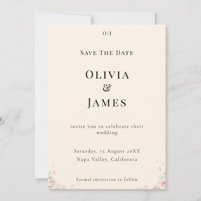 Whispered Petals Elegant Minimalist Save the Date  (Front)