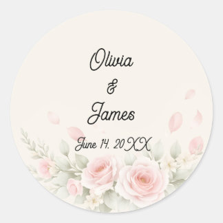 Whispered Petals Elegant Minimalist Wedding Classic Round Sticker