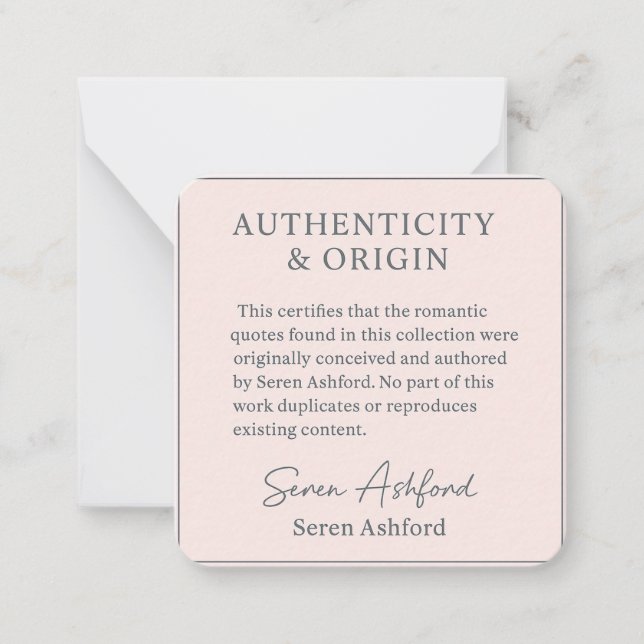 Whispered words- Volume 1_ AUTHENTICITY & ORIGIN  Card (Front)
