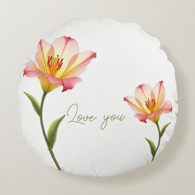 Whispering Affection Lilies Round Cushion (Front)