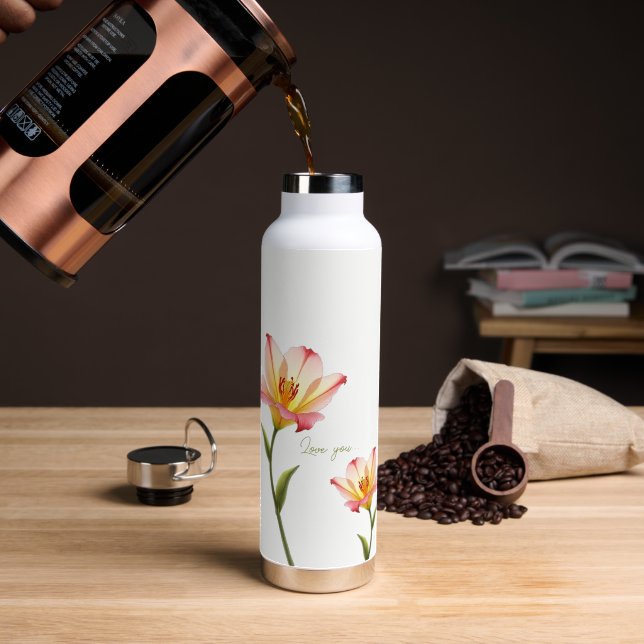 Whispering Affection Lilies Water Bottle (Coffee (Rotated))