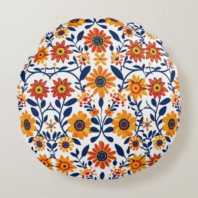 Whispering Blooms Round Pillow (Front)