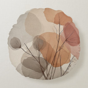 Whispering Blooms Warm Minimalist Design Round Cushion