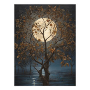 Whispering Leaves Under the Midnight Moon Photo Print