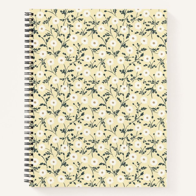 Whispering Meadow - Butter Yellow Floral Pattern Notebook (Front)