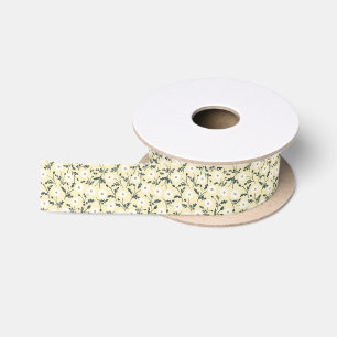 Whispering Meadow - Butter Yellow Floral Pattern Satin Ribbon