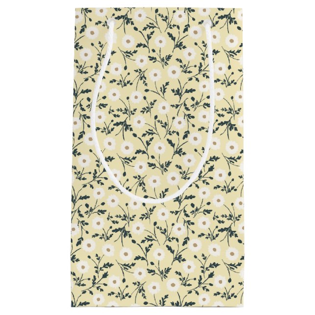Whispering Meadow - Butter Yellow Floral Pattern Small Gift Bag (Front)