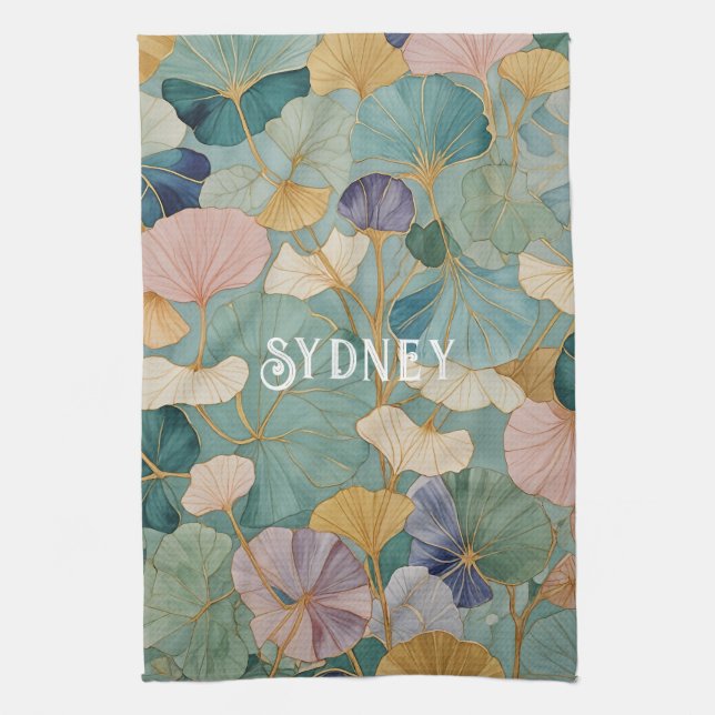 Whispering Pastel Gingko Tea Towel (Vertical)