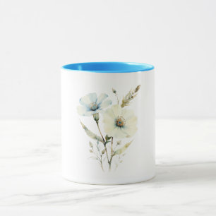 Whispering Petals: Soft Blue & Cream Bloom Mug